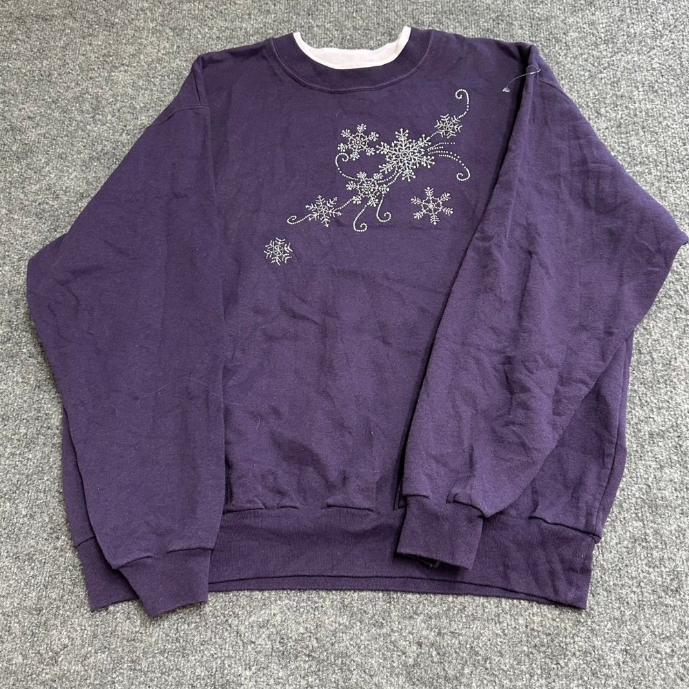 Sunburst Sweatshirt Womens 2X Purple Rhinestone Snowflake Long Sleeve Pullover
